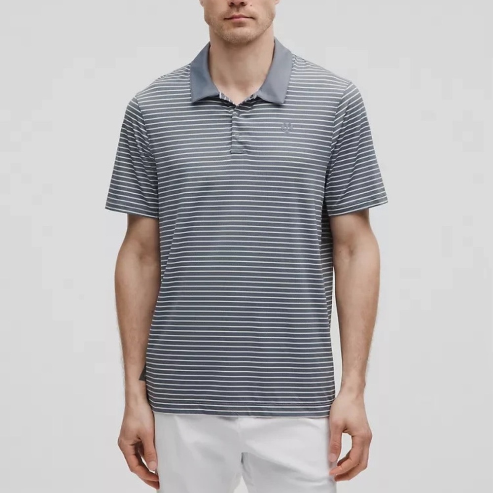 NWT Lululemon - Logo Sport Polo Short Sleeve, Grey Striped, Large